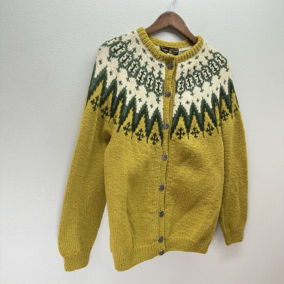 Saga Knit Fair Isle Cardigan Women’s Medium Nordic Wool Lodge Cabin Hand Knit - Picture 3 of 13